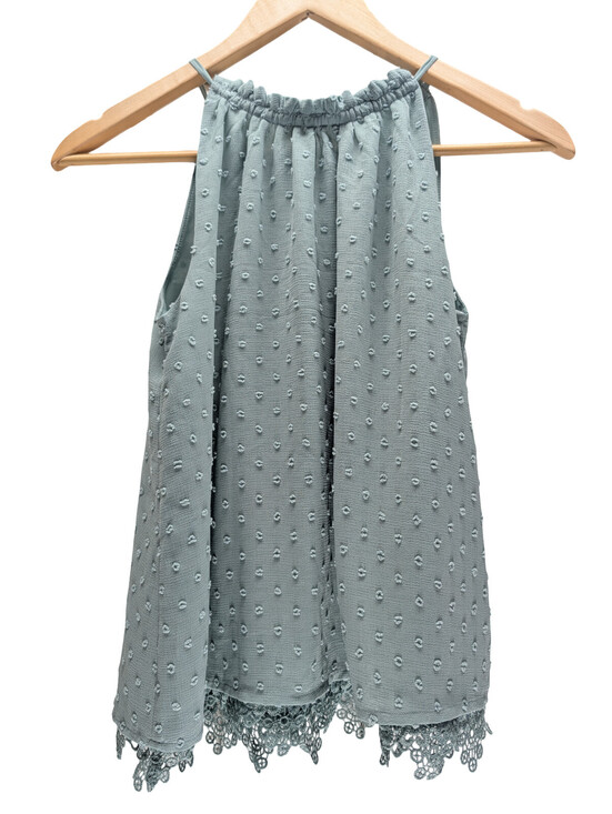 Mine Tops - Mine Blouse Women Small Swiss Dot Lace Hem Sage Green